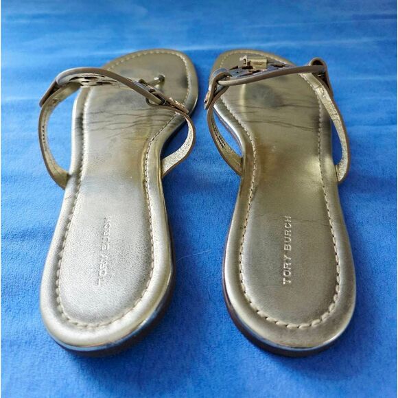 Tory Burch Sandals Miller Metallic Gold Leather Size 10 - Picture 5 of 7